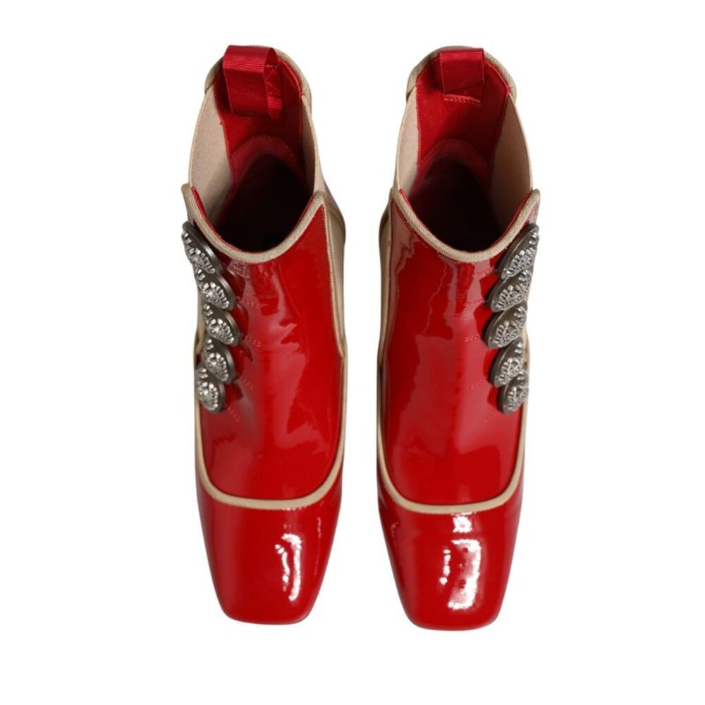 Dolce & Gabbana Red Button Embellished Ankle Boots Women's Shoes - Picture 3 of 5